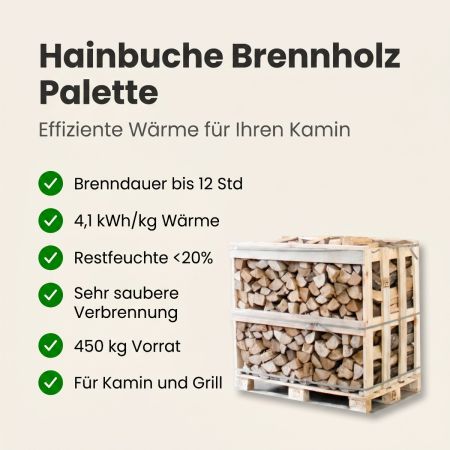 Halbe palette kammergetrocknetes gespalten Hainbuche Brennholz 25cm