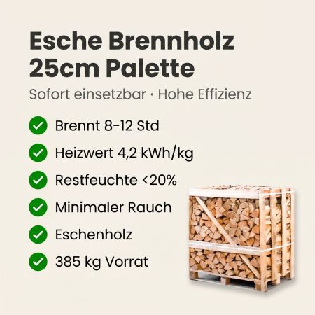 Halbe Palette kammergetrocknetes gespalten Esche Brennholz 25cm