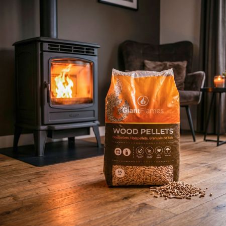 Palette Giant Flames Holzpellets 65 Säcke x 15 kg (975 kg)